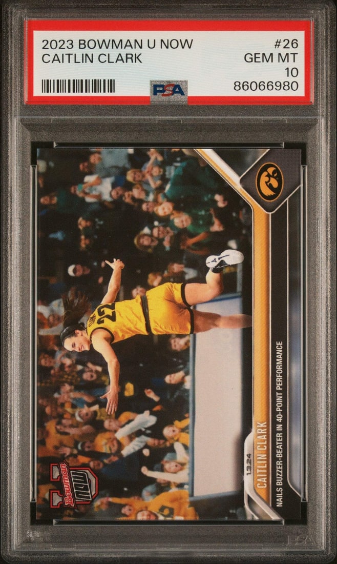 2023 Topps Bowman U Caitlin Clark #26 Rookie Card PSA 10 Graded: 2023 Topps Bowman U Caitlin Clark #26 Rookie Card PSA 10 Graded This is a graded 2023 Topps Bowman U Now Caitlin Clark #26 rookie basketball card, encapsulated and graded by Professional Sports Authen