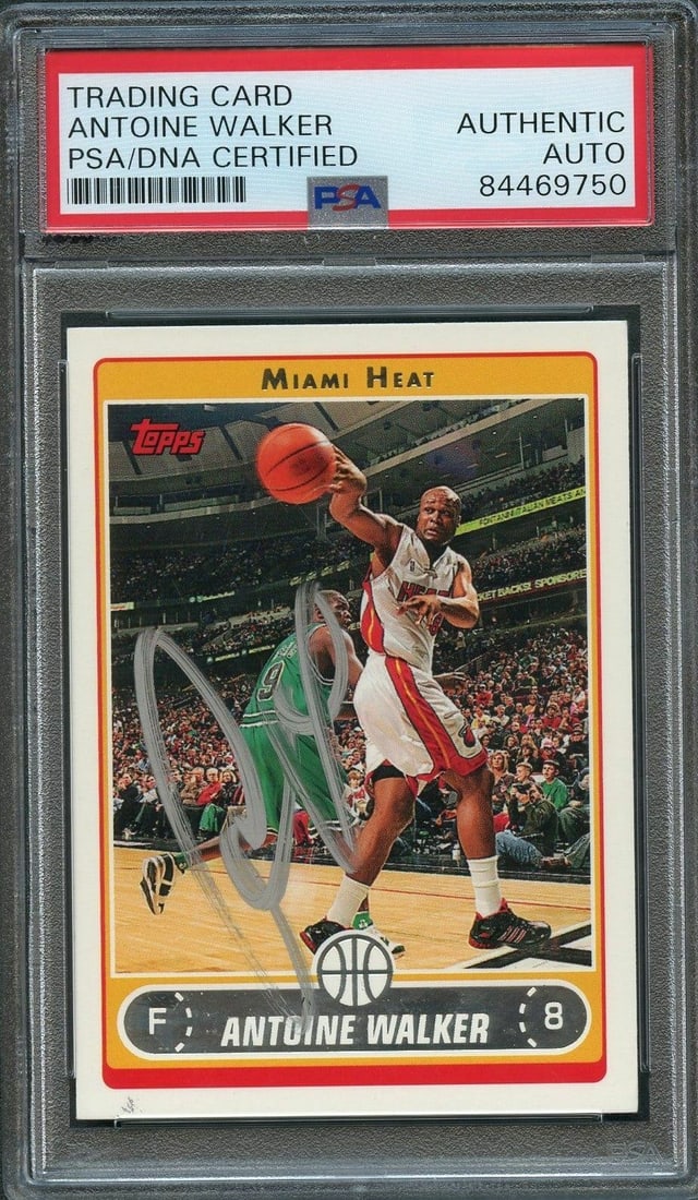 Antoine Walker Autographed 2006-07 Topps Card PSA Encapsulated Miami Heat: Antoine Walker Autographed 2006-07 Topps Card PSA Encapsulated Miami Heat This is a TOPPS 2006-07 #201 trading card featuring Antoine Walker, who played for the Miami Heat. The card has been signed by