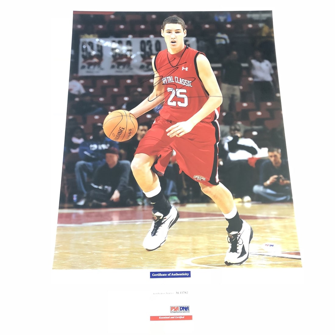 16x20 Klay Thompson autographed Warriors photo PSA DNA: 16x20 Klay Thompson autographed Warriors photo PSA DNA This is a 16x20 photo featuring Klay Thompson of the Golden State Warriors, personally signed by the player. The autograph has been authenticated
