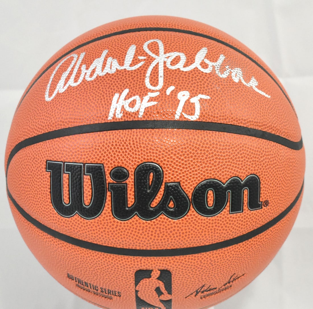 NBA Wilson Basketball Signed by Kareem Abdul-Jabbar Beckett Hologram: NBA Wilson Basketball Signed by Kareem Abdul-Jabbar Beckett Hologram This NBA Wilson basketball is autographed by Kareem Abdul-Jabbar and includes a Beckett hologram for authenticity. The ball is an o
