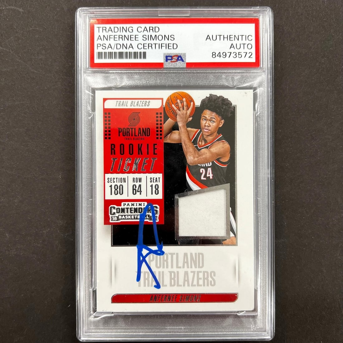 Anfernee Simons 2018-19 Panini Contenders Signed Rookie Card PSA Authenticated: Anfernee Simons 2018-19 Panini Contenders Signed Rookie Card PSA Authenticated Enhance your collection with this 2018-19 Panini Contenders #RT-ASM rookie card featuring a bold signature from Anfernee 