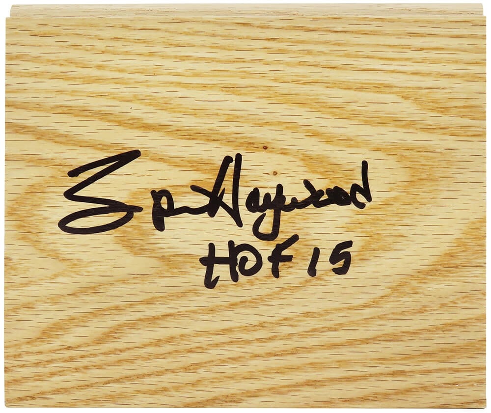 Spencer Haywood Signed 5x6 Floor Piece HOF 15 Sports COA: Spencer Haywood Signed 5x6 Floor Piece HOF 15 Sports COA Spencer Haywood Signed 5x6 Floor Piece HOF 15 COA This is a remarkable signed 5x6 floor piece by Spencer Haywood, featuring an inscription comm