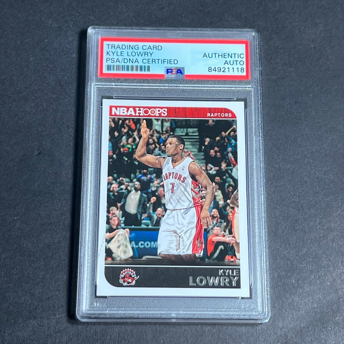 PSA Slabbed Kyle Lowry Autographed Panini Hoops #112 Raptors Card: PSA Slabbed Kyle Lowry Autographed Panini Hoops #112 Raptors Card This is a 2014-15 Panini Hoops #112 trading card featuring Kyle Lowry, who played for the Toronto Raptors. The card is hand-signed by 