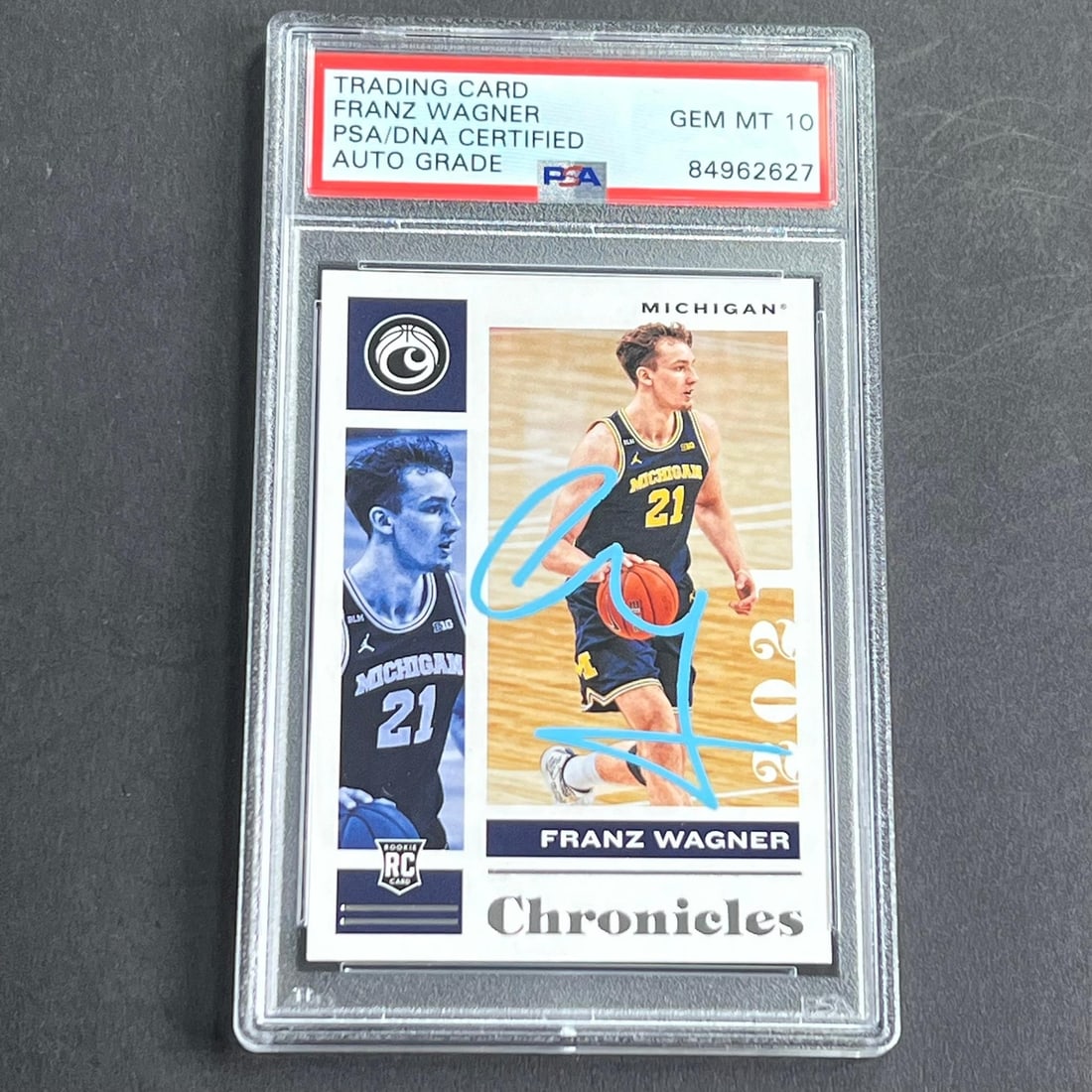 PSA DNA 2021 Chronicles Draft Picks Franz Wagner Autographed Card Grade 10: PSA DNA 2021 Chronicles Draft Picks Franz Wagner Autographed Card Grade 10 This is a 2021 Chronicles Draft Picks #9 trading card featuring Franz Wagner, signed by the athlete. The autograph has been a