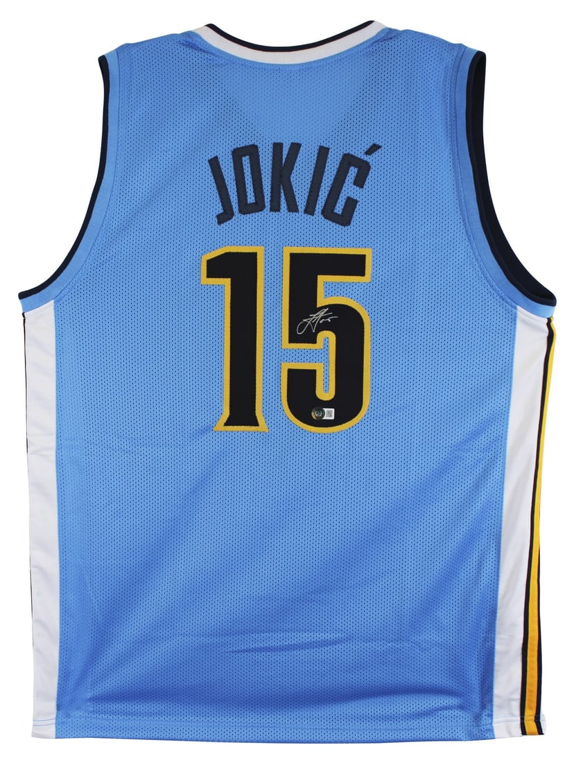 Nikola Jokic Signed Denver Nuggets Light Blue Throwback Jersey BAS Witnessed (1 of 3)
