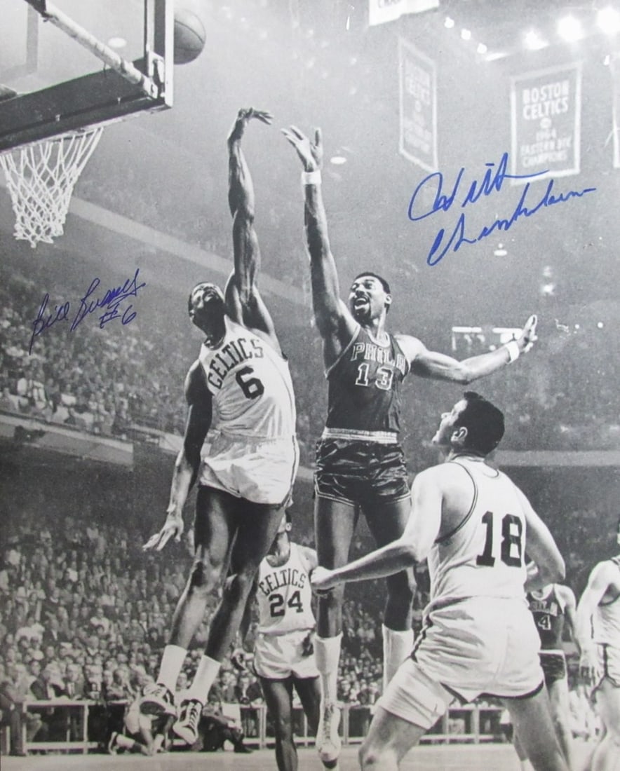 Dual Signed 16x20 Basketball Photo Wilt Chamberlain Bill Russell PSA DNA Gem Mint 10 (1 of 5)