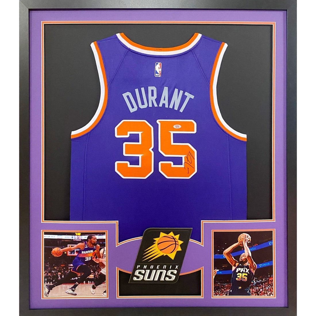 Kevin Durant Autographed Framed Jersey PSA/DNA Phoenix Suns: Kevin Durant Autographed Framed Jersey PSA/DNA Phoenix Suns This is a pre-owned, autographed framed jersey of Kevin Durant from the Phoenix Suns. The jersey has been authenticated by PSA/DNA, a reputa