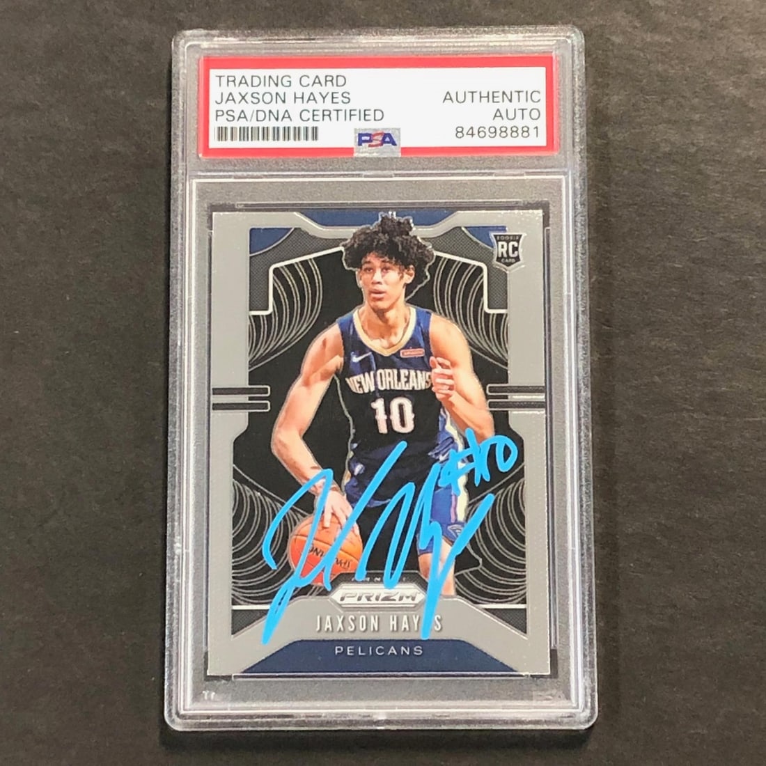 2019-20 Panini Prizm Jaxson Hayes Signed Card PSA/DNA Authenticated RC Pelicans: 2019-20 Panini Prizm Jaxson Hayes Signed Card PSA/DNA Authenticated RC Pelicans This is a 2019-20 Panini Prizm #254 basketball card featuring the autograph of Jaxson Hayes. The signature has been auth
