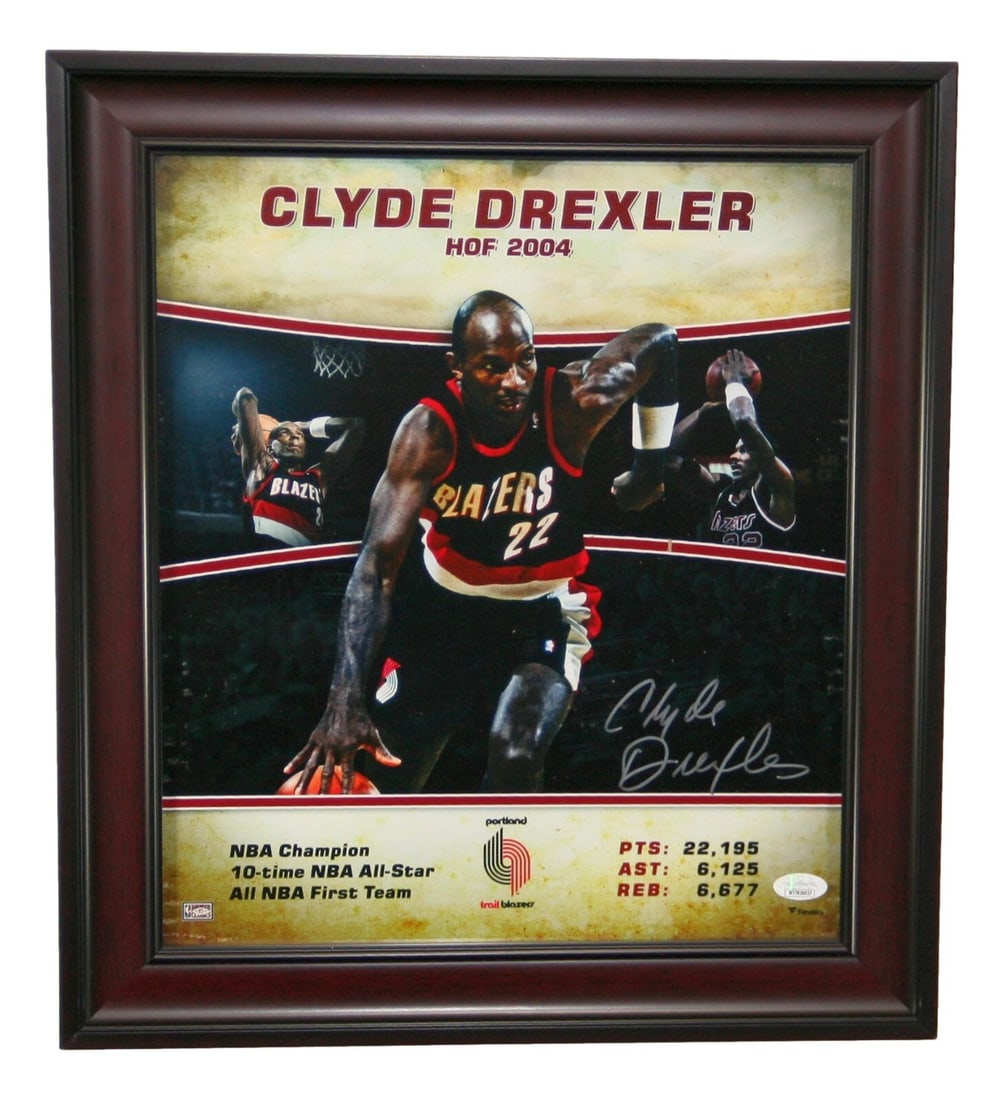 Clyde Drexler Autographed 14x16 Photo Framed JSA Certified Trail Blazers (1 of 2)