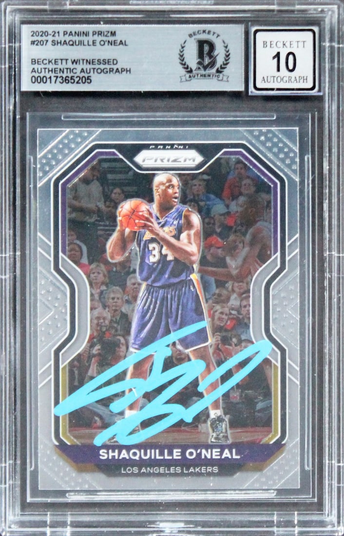 Shaquille O'Neal Signed 2020 Panini Prizm #207 Card Gem Mint 10 Beckett Authenticated: Shaquille O'Neal Signed 2020 Panini Prizm #207 Card Gem Mint 10 Beckett Authenticated This 2020 Panini Prizm #207 card features a Gem Mint 10 grade and has been personally signed by NBA legend Shaquil