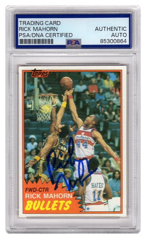 Rick Mahorn Signed 1981-82 Topps Rookie Card #98E PSA Authenticated: Rick Mahorn Signed 1981-82 Topps Rookie Card #98E PSA Authenticated This is a signed Rick Mahorn Washington Bullets 1981-82 Topps rookie basketball card #98E. The card has been authenticated and encap