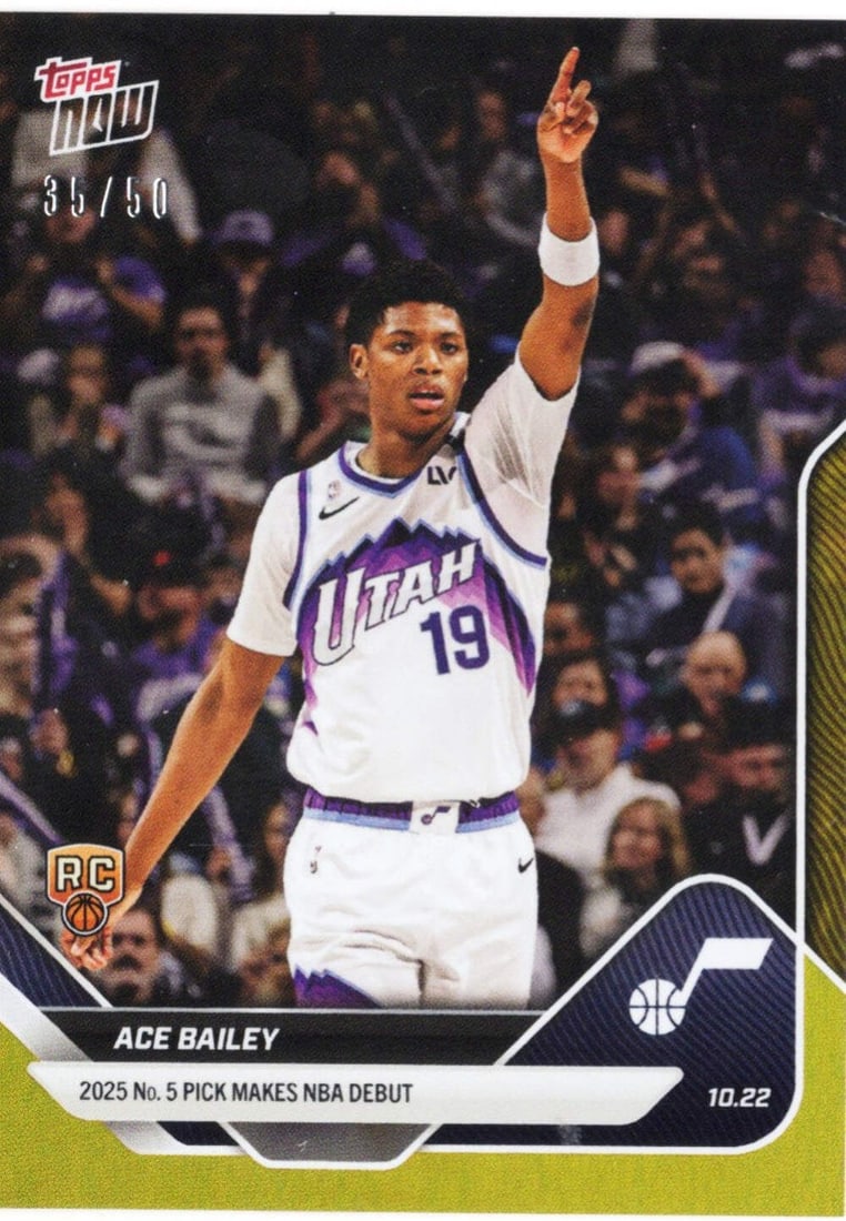 2025 Topps Now Ace Bailey #9 Gold Foil RC Utah Jazz Card (1 of 2)