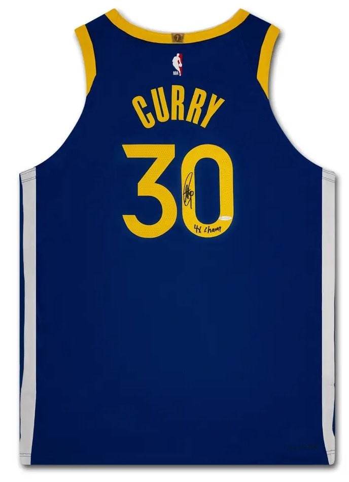 Stephen Curry Autographed Nike Jersey 4x Champ Warriors Icon Edition: Stephen Curry Autographed Nike Jersey 4x Champ Warriors Icon Edition Own a piece of NBA history with this Stephen Curry Autographed Jersey, featuring the iconic royal blue Warriors design. This authen