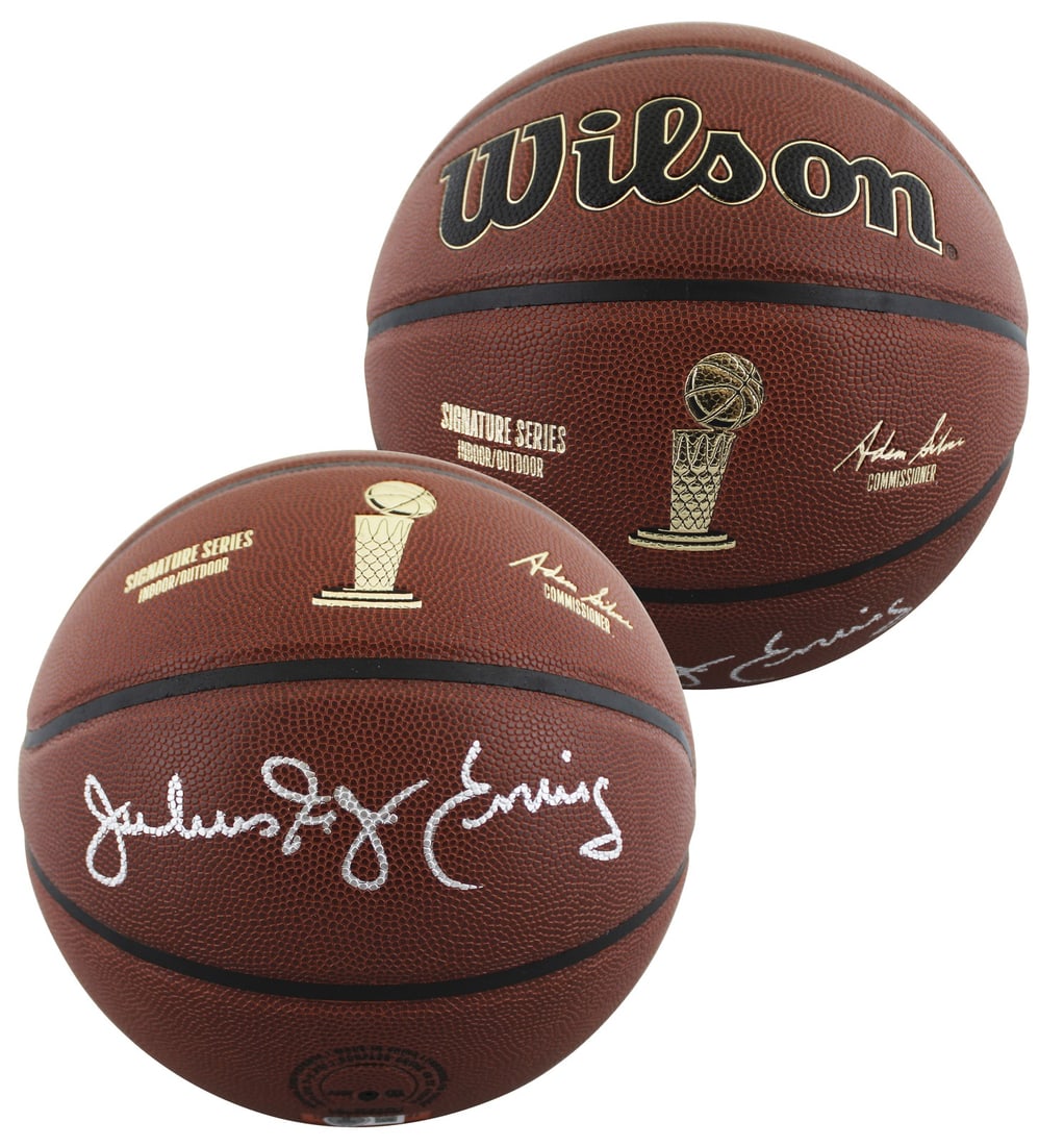 Julius Dr J Erving Signed Basketball Philadelphia 76ers BAS Witnessed (1 of 4)