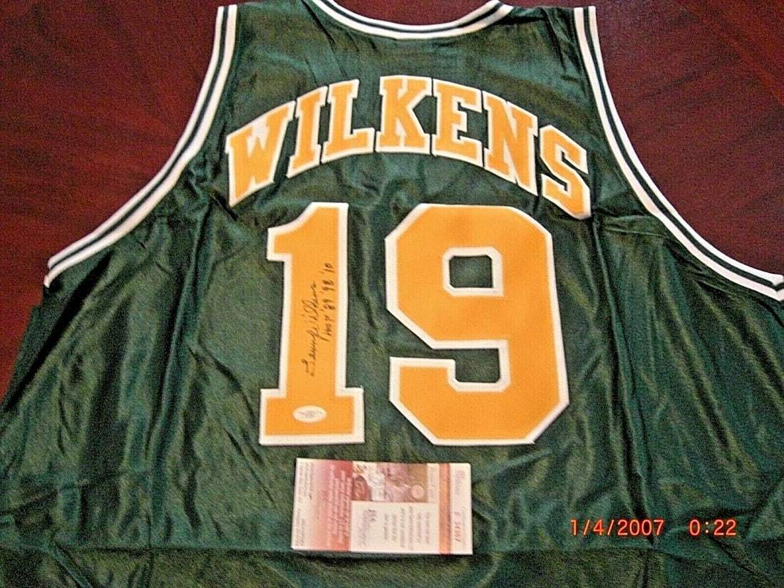Signed Lenny Wilkens Basketball Jersey With JSA COA Hall of Fame Seattle Sonics Hawks: Signed Lenny Wilkens Basketball Jersey With JSA COA Hall of Fame Seattle Sonics Hawks This pre-owned basketball jersey is signed by Lenny Wilkens, renowned for his contributions to the Seattle Sonics 