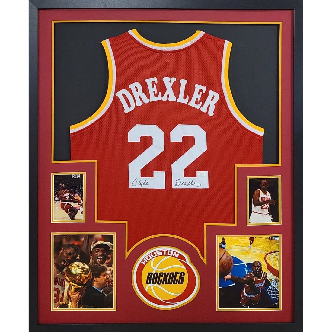 Clyde Drexler Signed Framed Jersey JSA Certified Houston Rockets (1 of 2)