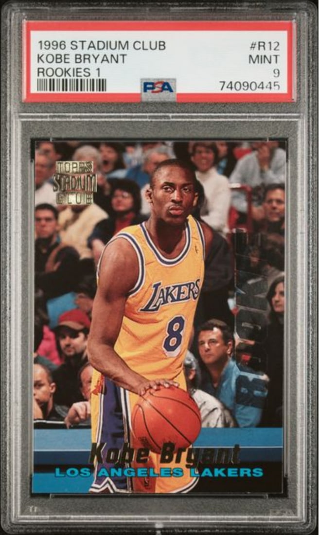 PSA 9 Kobe Bryant 1996 Stadium Club Rookie Card #R12: PSA 9 Kobe Bryant 1996 Stadium Club Rookie Card #R12 This is an original 1996 Stadium Club Kobe Bryant #R12 Rookies 1 basketball card, professionally graded and encapsulated by Professional Sports Aut