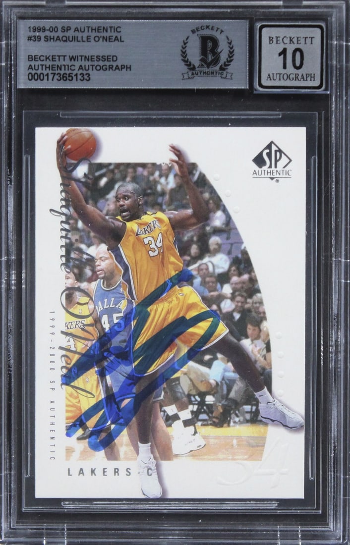 Shaquille O'Neal Signed 1999 SP Authentic #39 Card Auto 10 Beckett Slabbed: Shaquille O'Neal Signed 1999 SP Authentic #39 Card Auto 10 Beckett Slabbed This 1999 SP Authentic #39 trading card features a bold autograph from basketball legend Shaquille O'Neal, showcasing his ico
