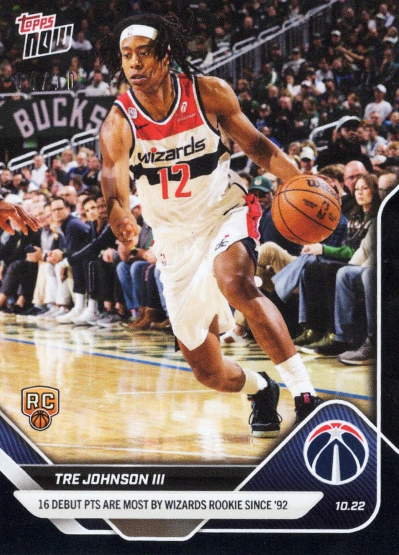 2025 Topps Now Tre Johnson #14 Black Foil Rookie Card /10 Washington Wizards Authenticated (1 of 2)