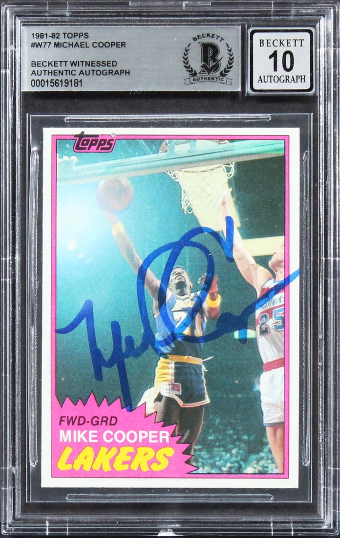 Michael Cooper Signed 1981 Topps W77 Lakers Card Beckett Gem Mint 10 Slab (1 of 2)