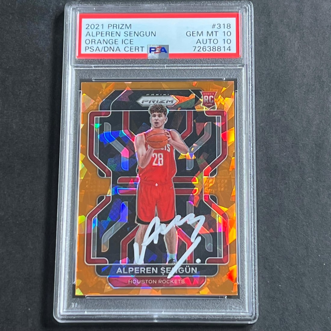 2021-22 Panini Prizm Orange Ice #318 Alperen Sengun PSA 10 Autographed Card: 2021-22 Panini Prizm Orange Ice #318 Alperen Sengun PSA 10 Autographed Card This listing features a 2021-22 Panini Prizm Orange Ice #318 autographed sports trading card of Alperen Sengun from the Hous