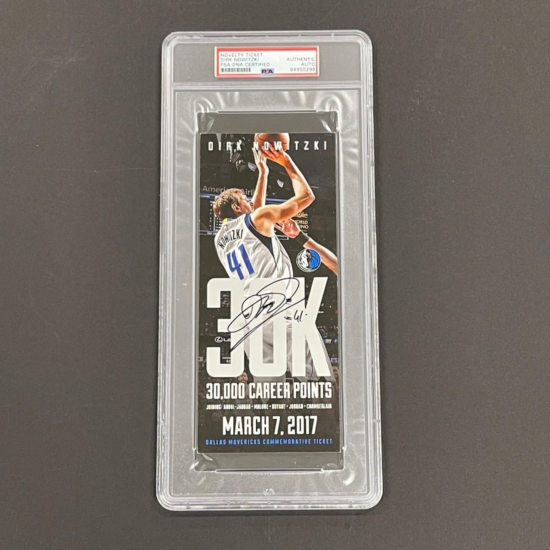 Dirk Nowitzki Signed 2017 NBA Ticket PSA/DNA Authenticated Mavericks: Dirk Nowitzki Signed 2017 NBA Ticket PSA/DNA Authenticated Mavericks This is an original, autographed ticket from the NBA game between the Los Angeles Lakers and the Dallas Mavericks, held on March 7t