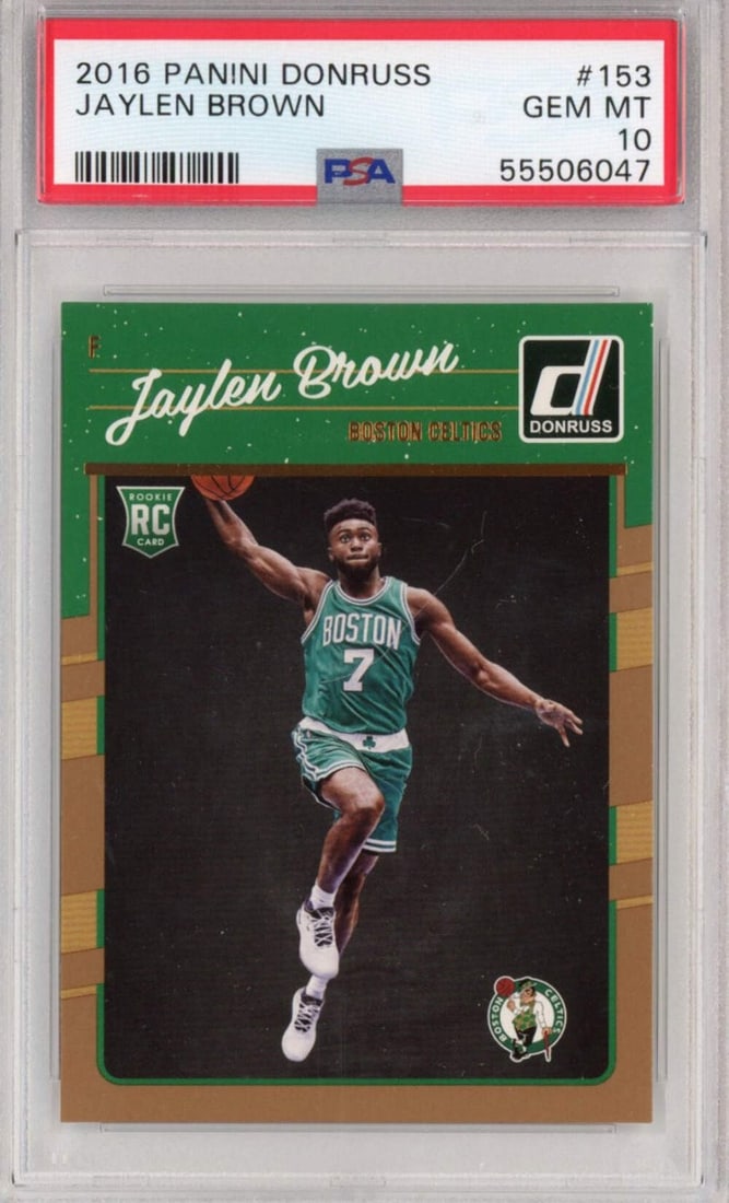 2016-17 Panini Donruss Jaylen Brown Rookie Card PSA 10 NBA Boston Celtics: 2016-17 Panini Donruss Jaylen Brown Rookie Card PSA 10 NBA Boston Celtics This is a graded 2016-17 Panini Donruss Jaylen Brown #153 Rookie Basketball Card, rated PSA 10. This original card features Ja