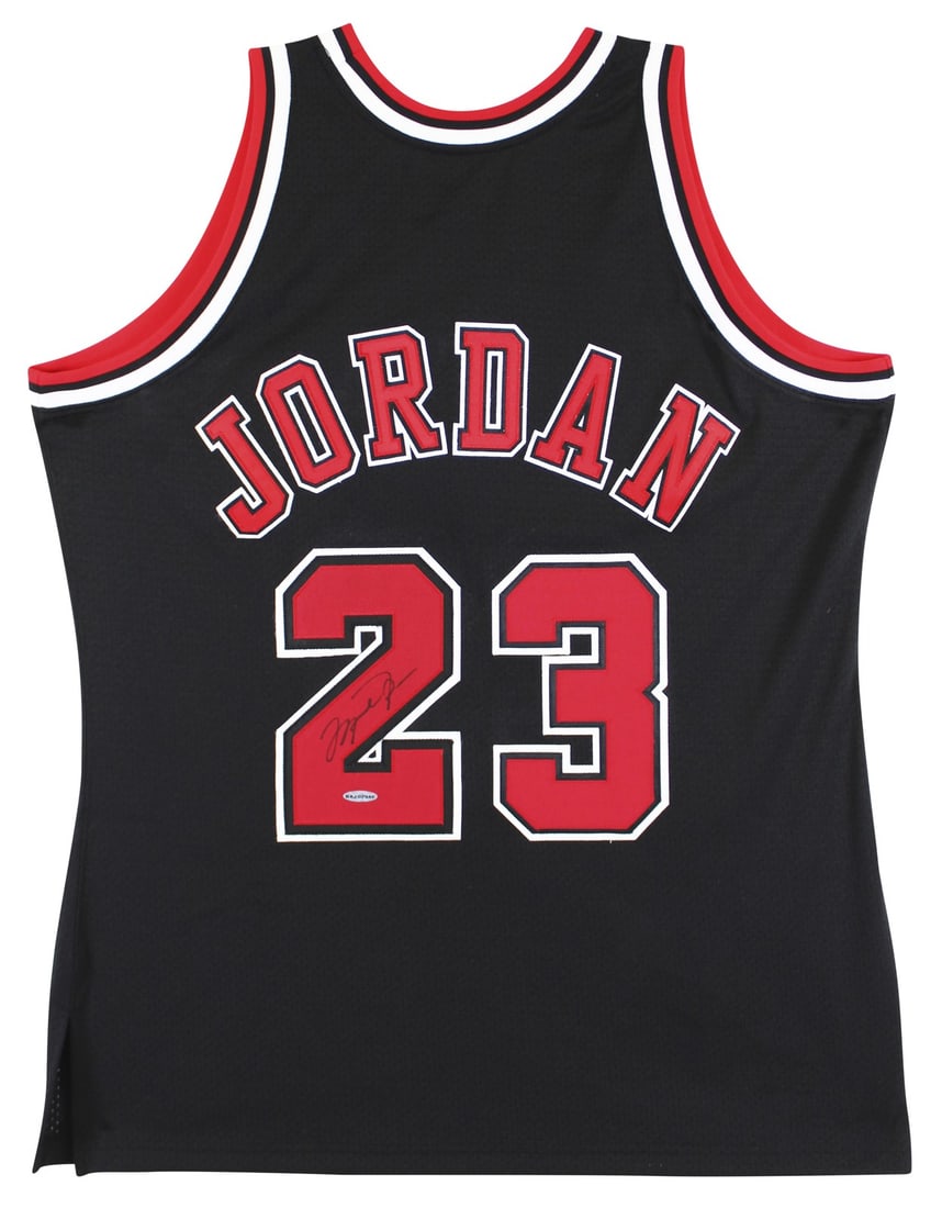 Michael Jordan UDA signed Bulls black authentic jersey X-Large: Michael Jordan UDA signed Bulls black authentic jersey X-Large This authentic Mitchell & Ness 1997-98 Hardwood Classics Chicago Bulls jersey is personally signed by Michael Jordan. The jersey features