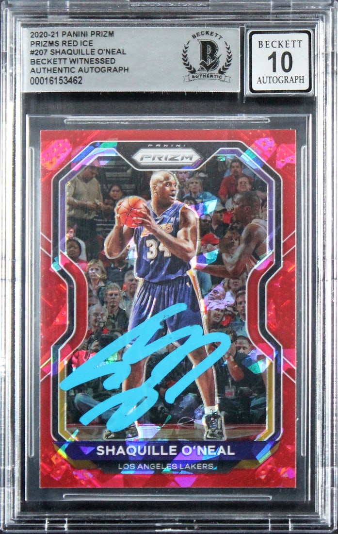 Shaquille O'Neal Signed 2020 Panini Prizm Red Ice #207 Card Gem Mint 10 Beckett (1 of 2)