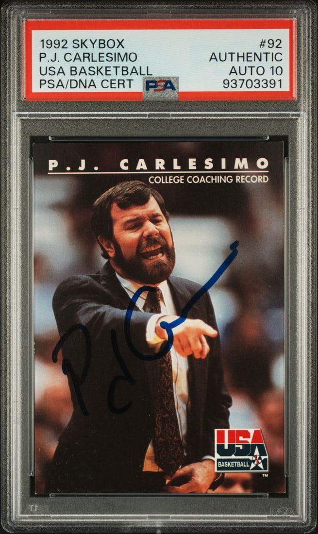 1992 Skybox P.J. Carlesimo Signed Card PSA AUTO 10 Basketball (1 of 2)
