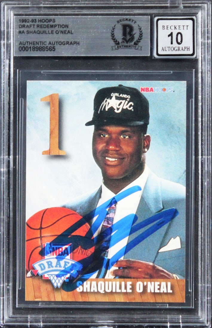 Shaquille O'Neal Rookie Card 1992 Hoops Draft Redemption Signed BAS Auto 10 Slabbed (1 of 2)