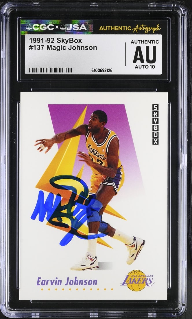 1991-92 Skybox #137 Magic Johnson Basketball Card Signed CGC JSA 10 (1 of 2)