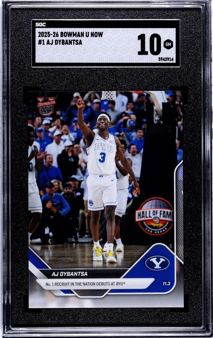 SGC 10 AJ Dybantsa Rookie 2025 Bowman U Now Basketball Card: SGC 10 AJ Dybantsa Rookie 2025 Bowman U Now Basketball Card This is an original 2025 Topps Bowman U Now AJ Dybantsa #1 Rookie RC basketball card, professionally graded and encapsulated by Sportscard G