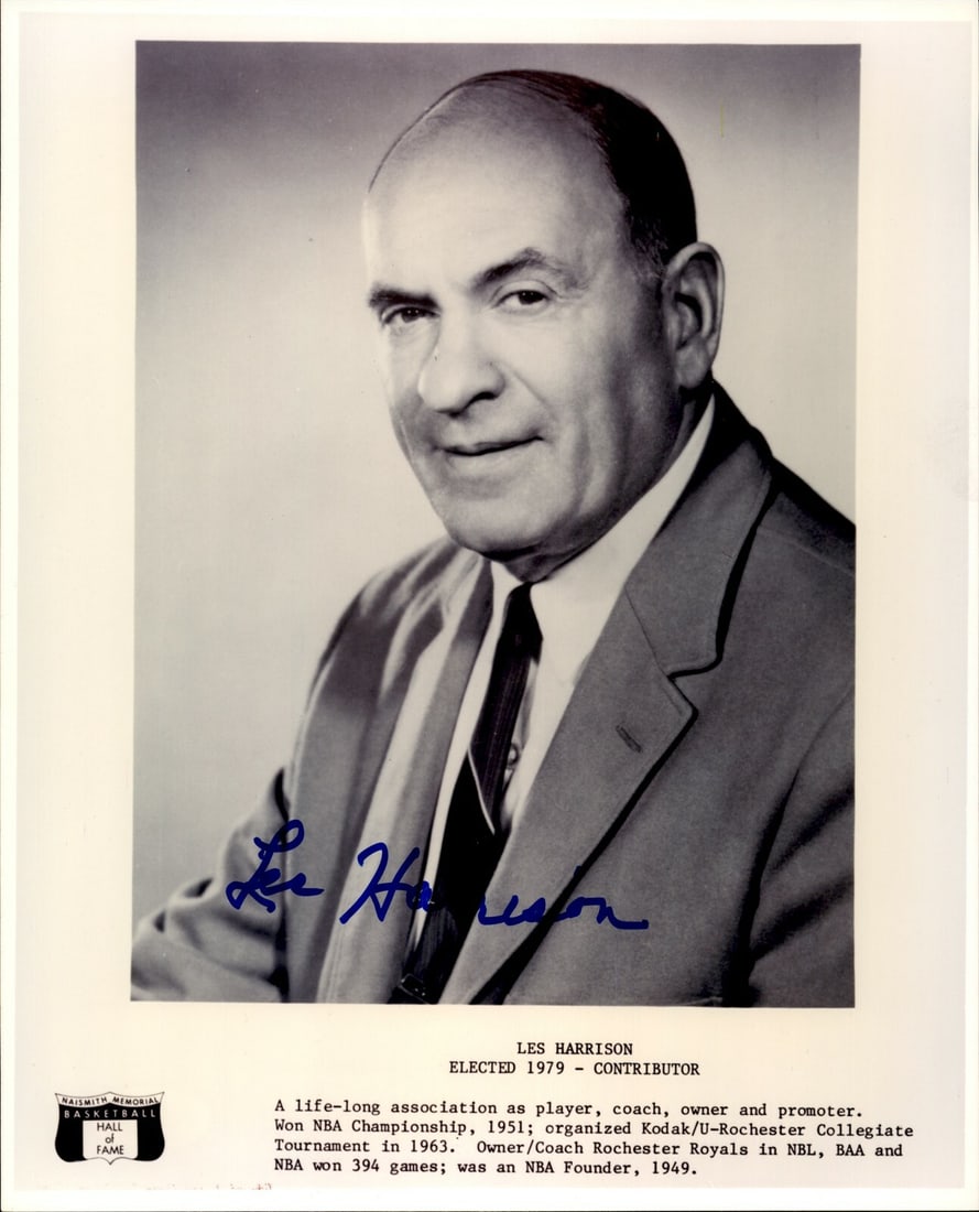 Les Harrison Autographed 8x10 Photo Royals NBA HOF PSA/DNA: Les Harrison Autographed 8x10 Photo Royals NBA HOF PSA/DNA This is an authentic 8x10 autographed photo of Les Harrison, a notable figure in basketball history. The photograph has been certified for au
