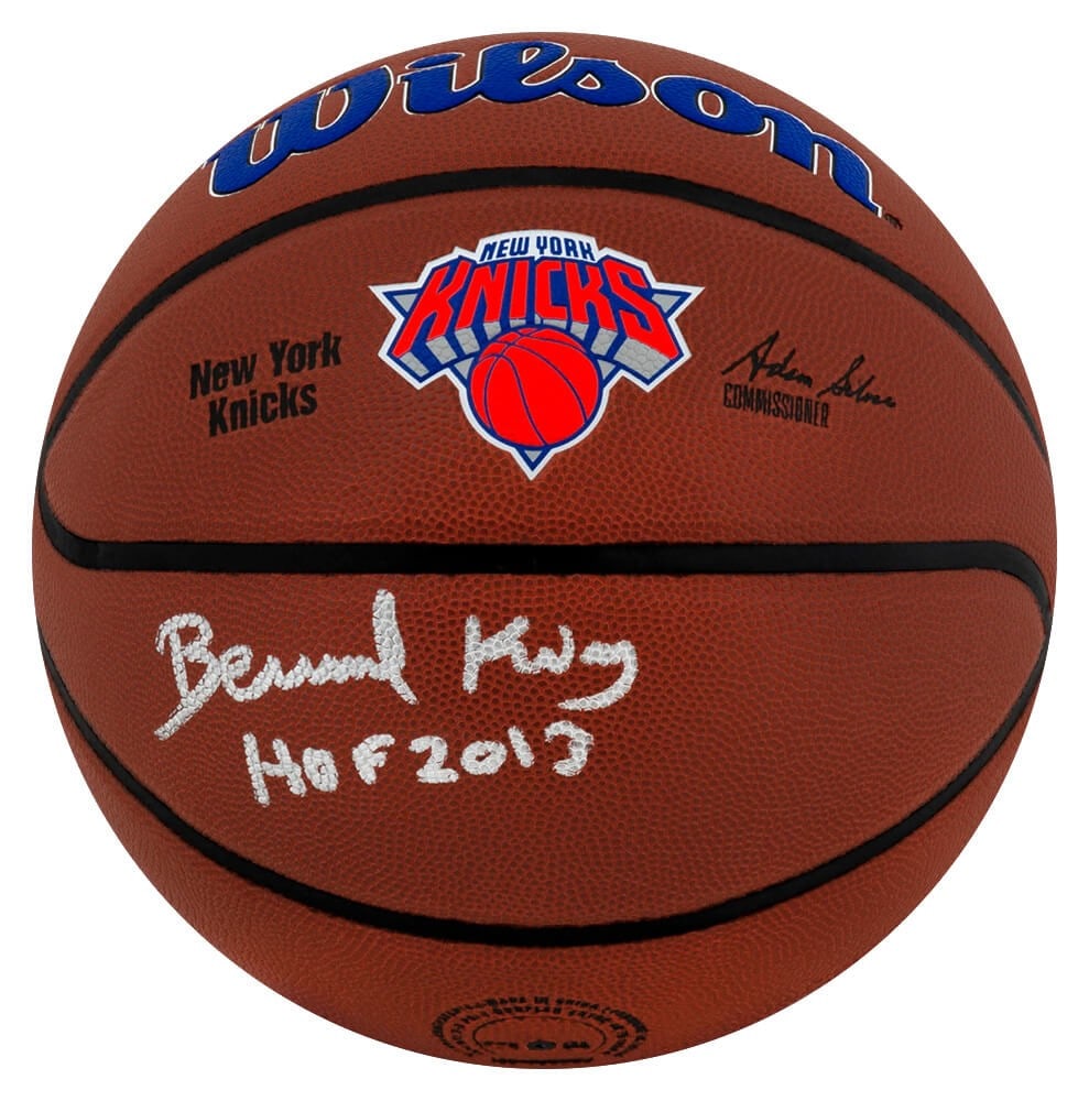 Bernard King Signed Knicks Wilson Basketball HOF 2013 with COA: Bernard King Signed Knicks Wilson Basketball HOF 2013 with COA This is a Bernard King signed Wilson NBA basketball featuring the New York Knicks brown logo. The ball is inscribed with 'HOF 2013' and c
