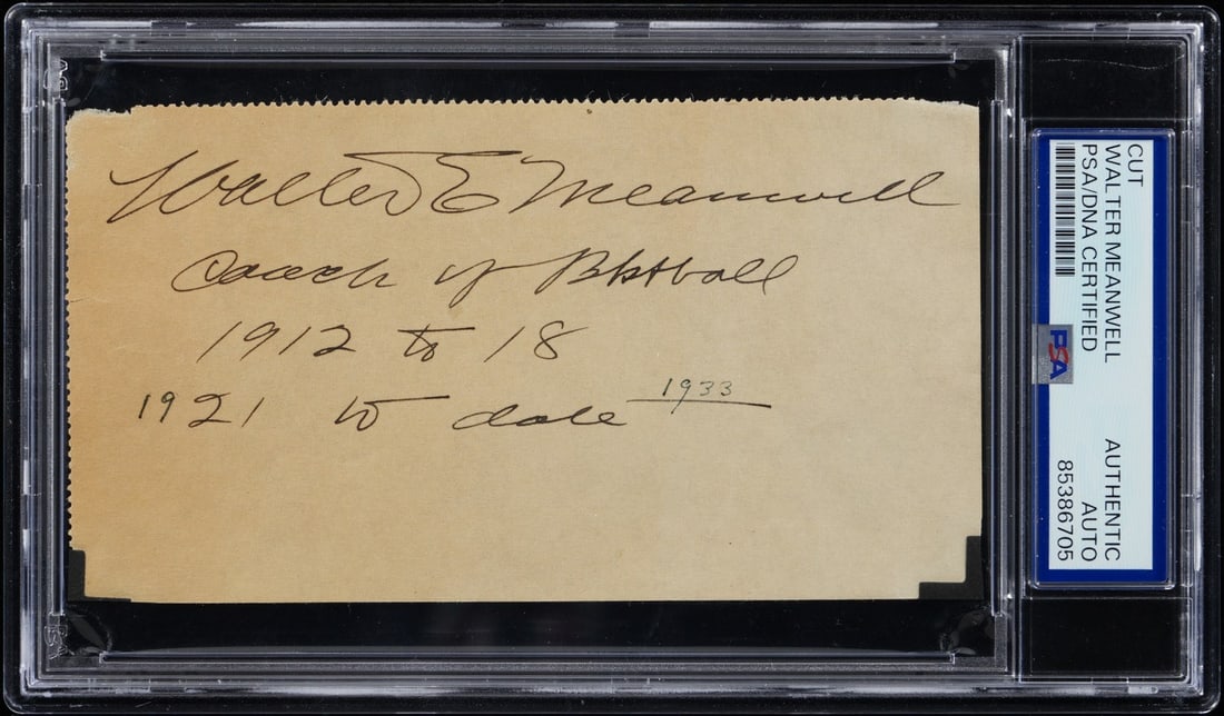 Walter Meanwell Signed Cut Dec 1953 HOF PSA Authenticated: Walter Meanwell Signed Cut Dec 1953 HOF PSA Authenticated This is an original signed cut from Walter Meanwell, the esteemed coach of the University of Wisconsin and Missouri basketball teams, dated De