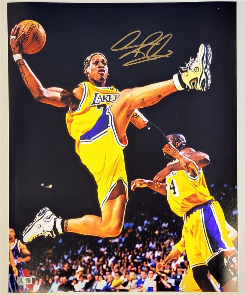 Dennis Rodman Signed Lakers 16x20 Photo Beckett Authenticated: Dennis Rodman Signed Lakers 16x20 Photo Beckett Authenticated This striking 16x20 photo captures Dennis Rodman in action with the Los Angeles Lakers, featuring a bold autograph authenticated by Becket