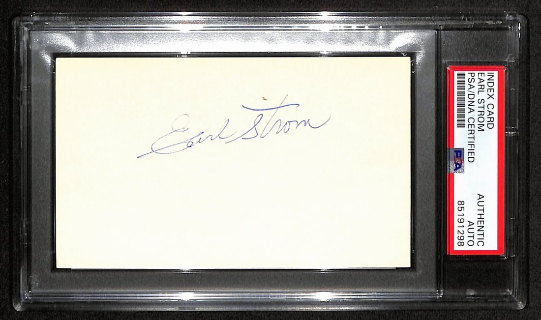 Earl Strom HOF Signed 3x5 Index Card NBA Referee PSA/DNA (1 of 2)