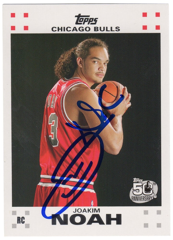 Joakim Noah Signed Bulls Topps Rookie Card #9 with COA: Joakim Noah Signed Bulls Topps Rookie Card #9 with COA This is a signed Joakim Noah Chicago Bulls Topps rookie basketball trading card #9, featuring the talented player known for his contributions to 