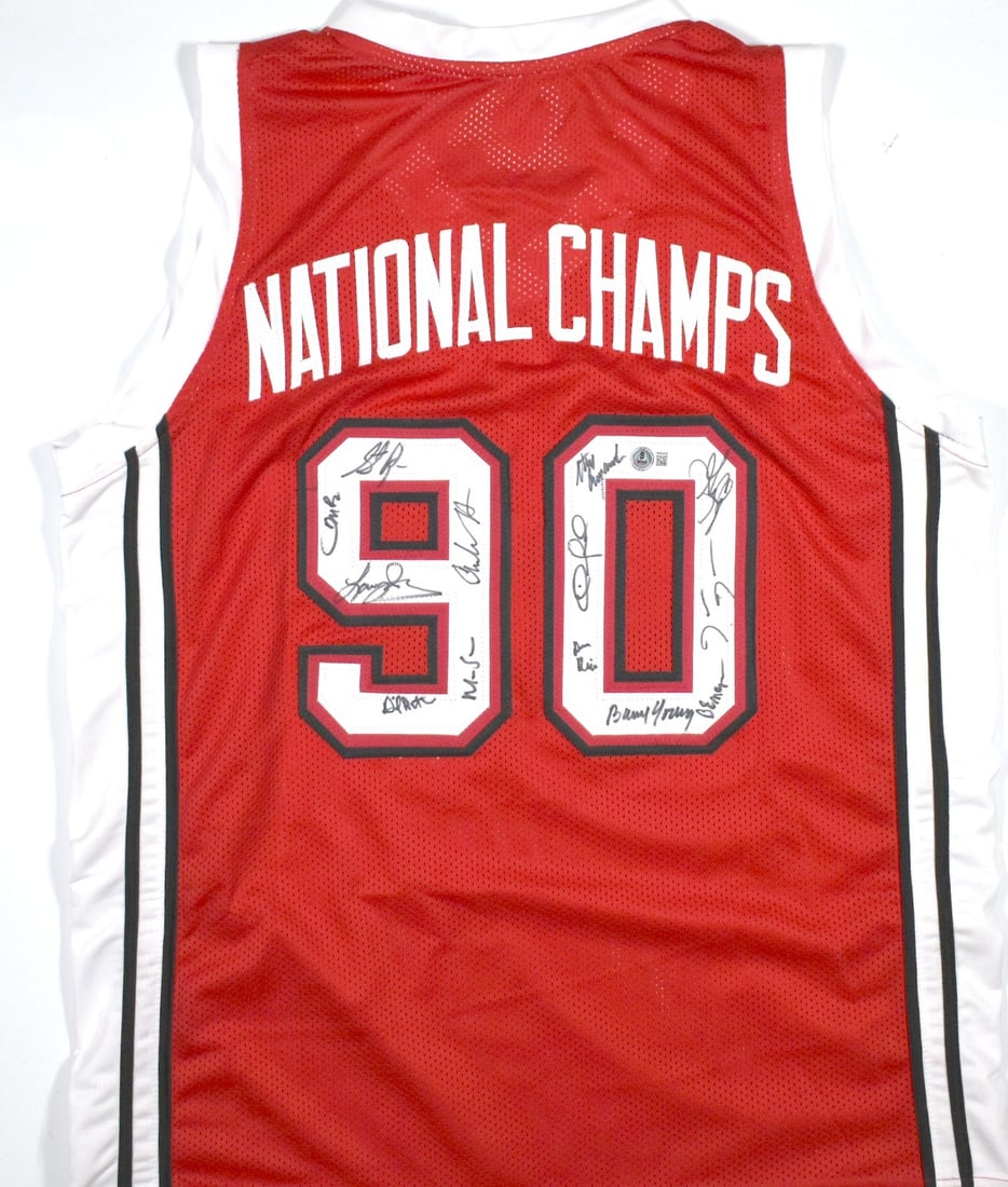 Larry Johnson Autographed UNLV Red Basketball Jersey Beckett Authenticated: Larry Johnson Autographed UNLV Red Basketball Jersey Beckett Authenticated This is a red college style jersey commemorating the 1989-90 UNLV Champions, signed by Larry Johnson. The autograph has been 