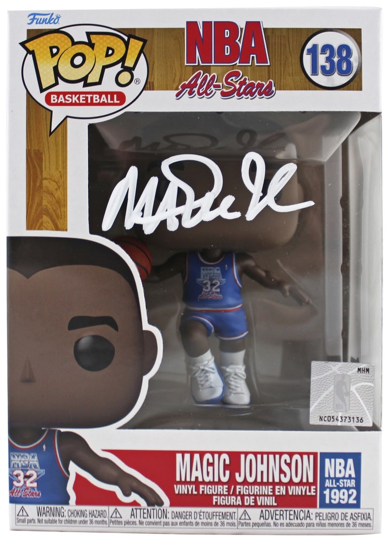 Magic Johnson Signed 1992 ASG Funko Pop Vinyl Figure BAS Authenticated: Magic Johnson Signed 1992 ASG Funko Pop Vinyl Figure BAS Authenticated This collectible features a 1992 NBA All-Star Game #138 Funko Pop Vinyl Figure that has been personally signed by Magic Johnson, 