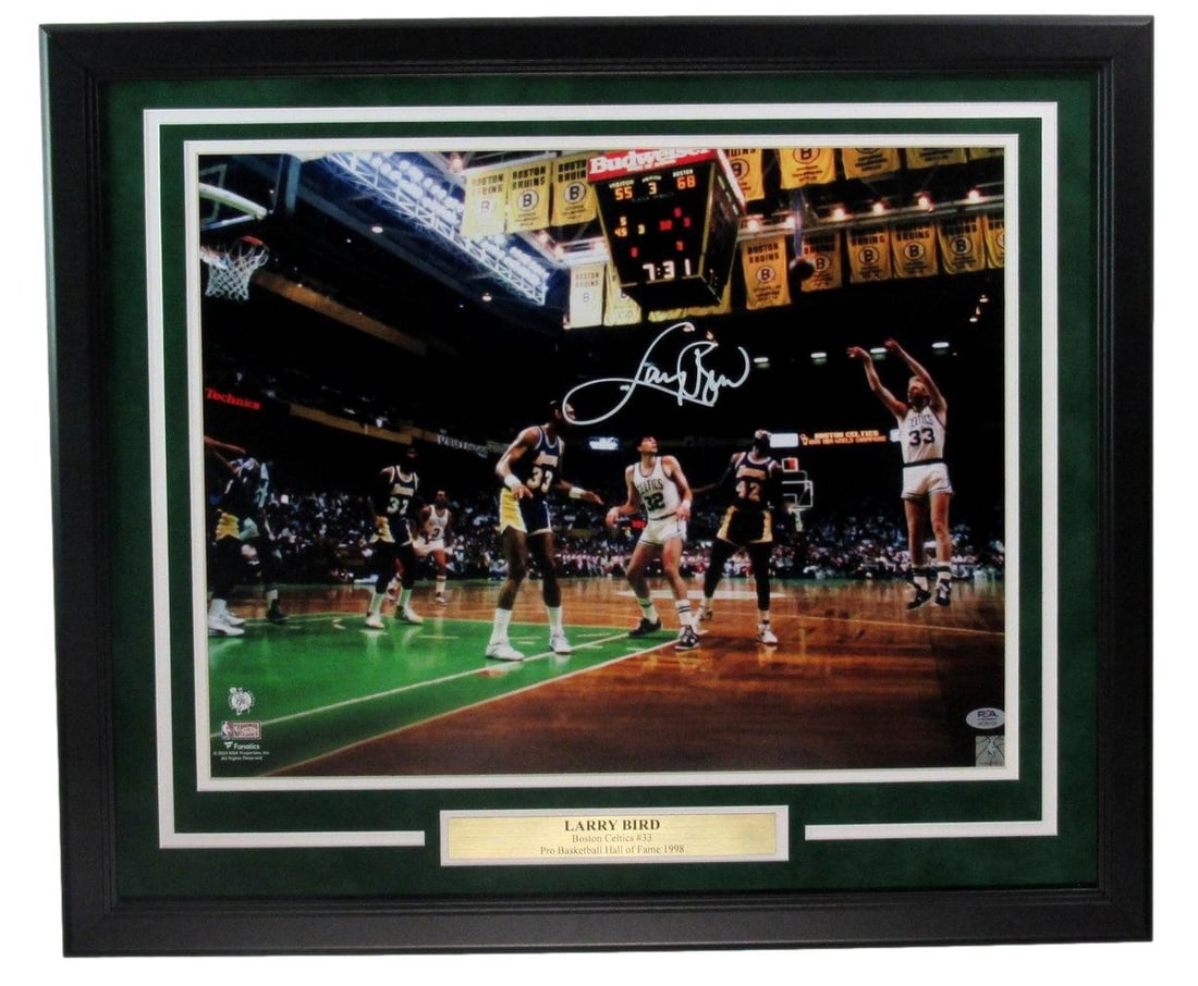 Larry Bird Autographed Boston Celtics 16x20 Framed Photo PSA/DNA: Larry Bird Autographed Boston Celtics 16x20 Framed Photo PSA/DNA Celebrate the legacy of basketball legend Larry Bird with this stunning autographed 16x20 photo, beautifully framed to enhance any coll