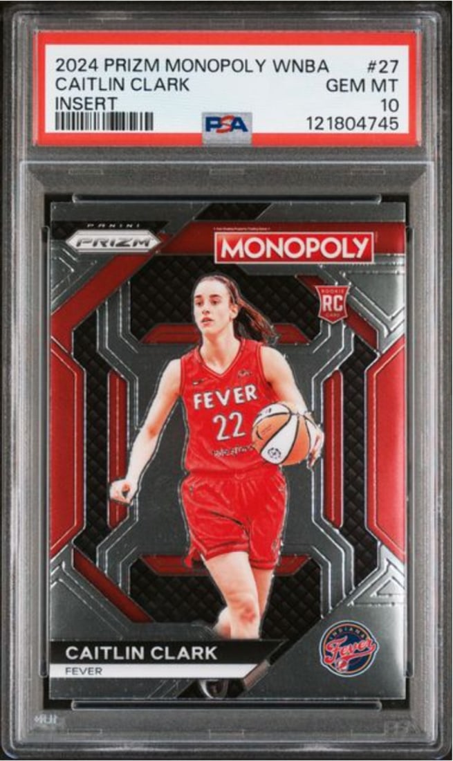 PSA 10 Caitlin Clark 2024 Prizm Monopoly WNBA Rookie #27 Basketball Card: PSA 10 Caitlin Clark 2024 Prizm Monopoly WNBA Rookie #27 Basketball Card This is an original 2024 Panini Prizm Monopoly WNBA Caitlin Clark #27 Rookie Card, graded PSA 10 by Professional Sports Authent