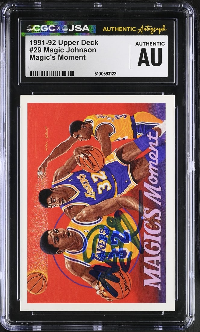 1991-92 Upper Deck Magic Johnson Card 29 Signed CGC Authenticated with JSA: 1991-92 Upper Deck Magic Johnson Card 29 Signed CGC Authenticated with JSA This is an original 1991-92 Upper Deck basketball card featuring Magic Johnson. The card is signed/autographed and has been a