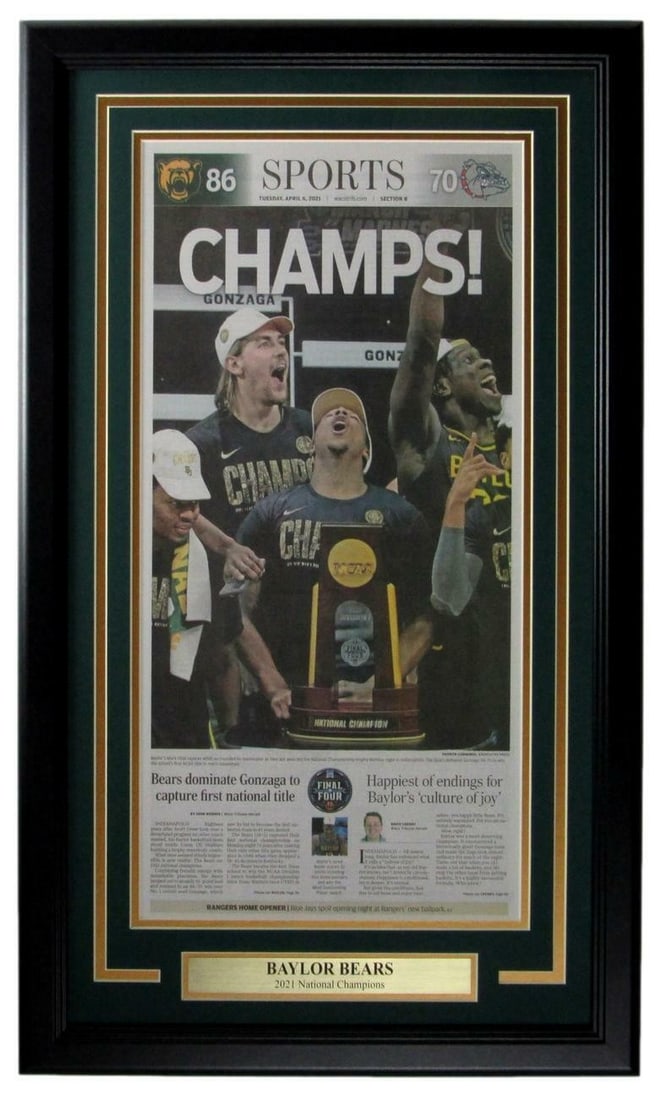 Framed Waco Tribune April 6 2021 Baylor Bears NCAA Championship Newspaper (1 of 2)