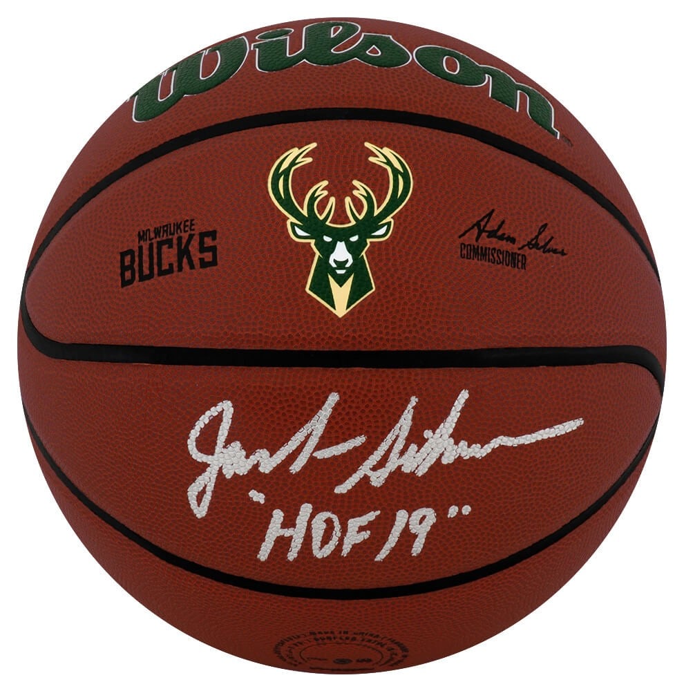 Jack Sikma Signed Milwaukee Bucks NBA Basketball with HOF 19 Inscription: Jack Sikma Signed Milwaukee Bucks NBA Basketball with HOF 19 Inscription This is a Jack Sikma signed Milwaukee Bucks logo Wilson Alliance NBA basketball featuring the inscription 'HOF 19.' The basketb