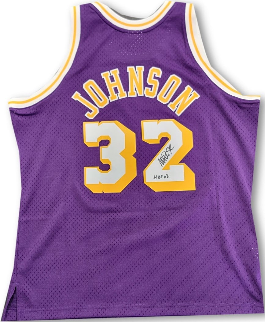 Magic Johnson autographed Lakers Mitchell Ness Swingman jersey Beckett authenticated: Magic Johnson autographed Lakers Mitchell Ness Swingman jersey Beckett authenticated This is a pre-owned Mitchell & Ness Hardwood Classics Swingman jersey, representing the Los Angeles Lakers in their