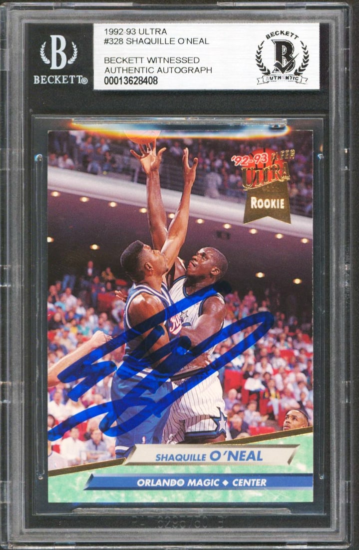 Shaquille O'Neal Signed 1992 Ultra Rookie Card BAS Slabbed Orlando Magic: Shaquille O'Neal Signed 1992 Ultra Rookie Card BAS Slabbed Orlando Magic This is an authentic autographed 1992 Ultra #328 rookie card of Shaquille O'Neal, a celebrated player of the Orlando Magic. The