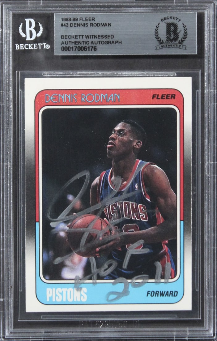 Dennis Rodman Signed 1988 Fleer Rookie Card With HOF 2011 Inscription Beckett Authenticated (1 of 2)
