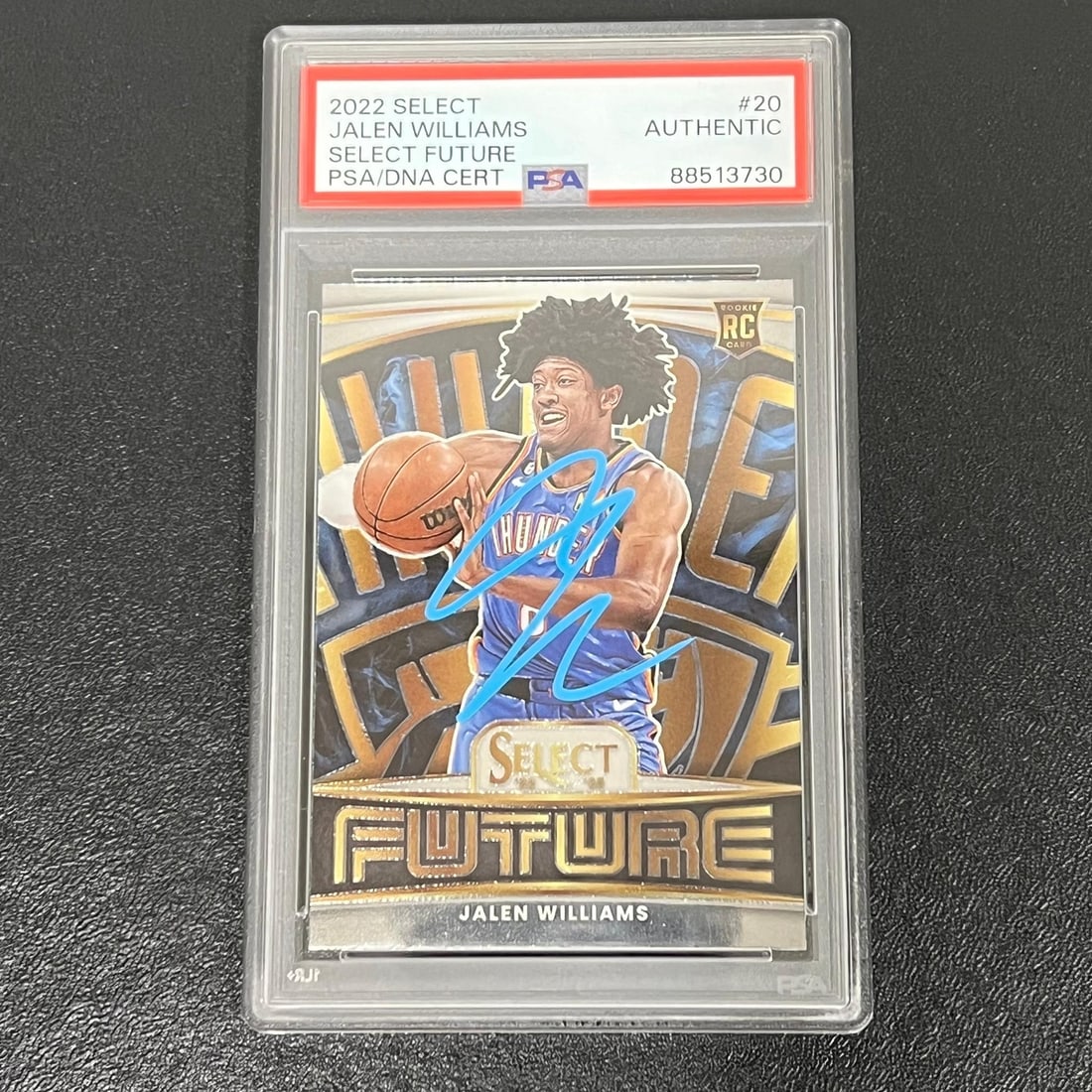 2022-2023 Panini Select Future #20 Jalen Williams Signed Card PSA Authenticated: 2022-2023 Panini Select Future #20 Jalen Williams Signed Card PSA Authenticated This 2022-2023 Panini Select Future #20 card features the signature of Jalen Williams, a player for the Oklahoma City Th